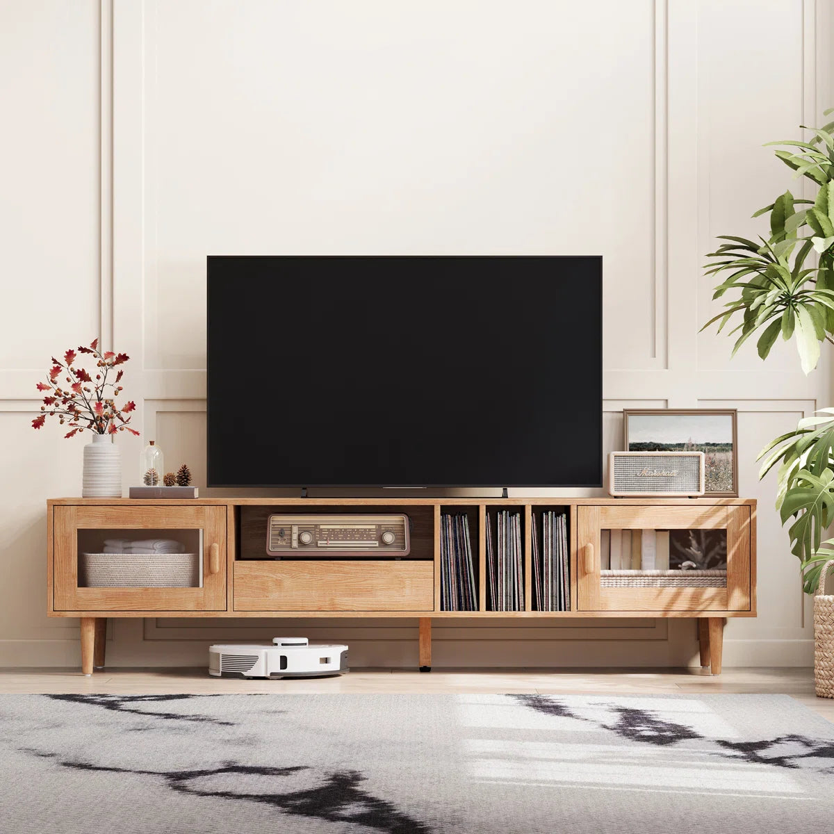 tv panel: Sleek Entertainment Console Holds TVs up to 78"
