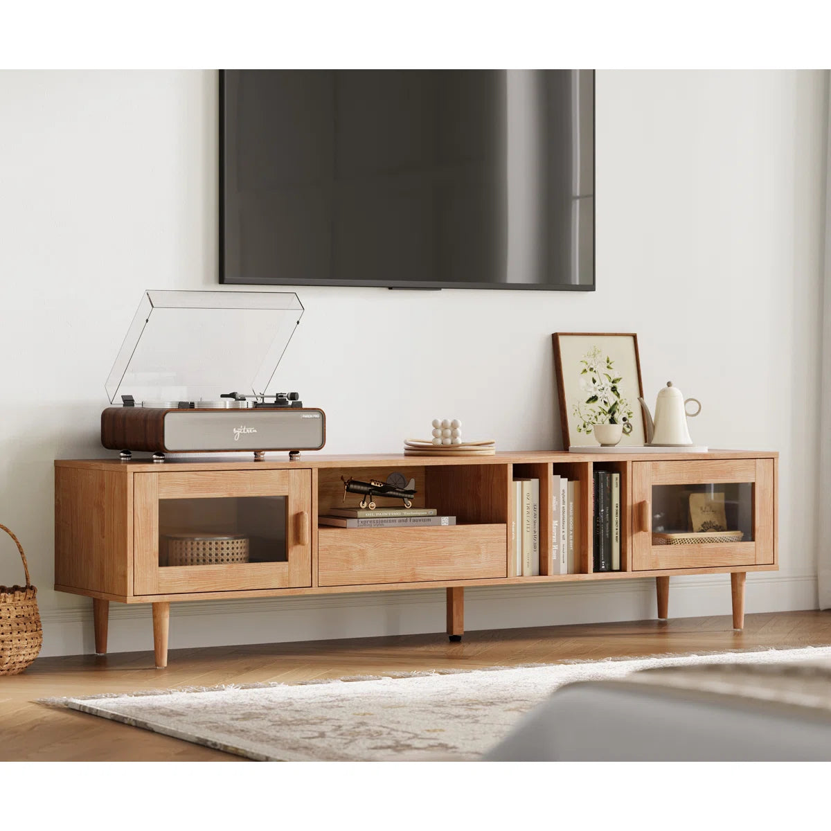 tv panel: Sleek Entertainment Console Holds TVs up to 78"