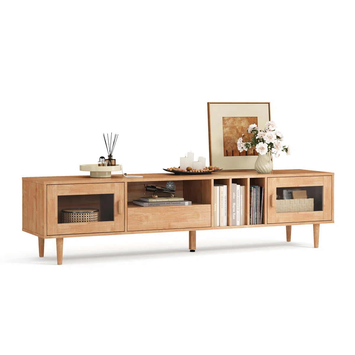 tv panel: Sleek Entertainment Console Holds TVs up to 78"