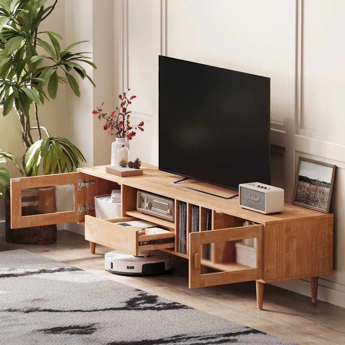 tv panel: Modern tv panel fits up to 78" with ample storage