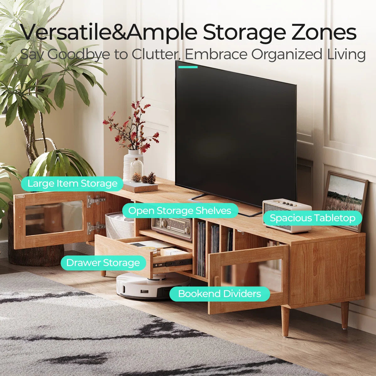 tv panel: Sleek Entertainment Console Holds TVs up to 78"