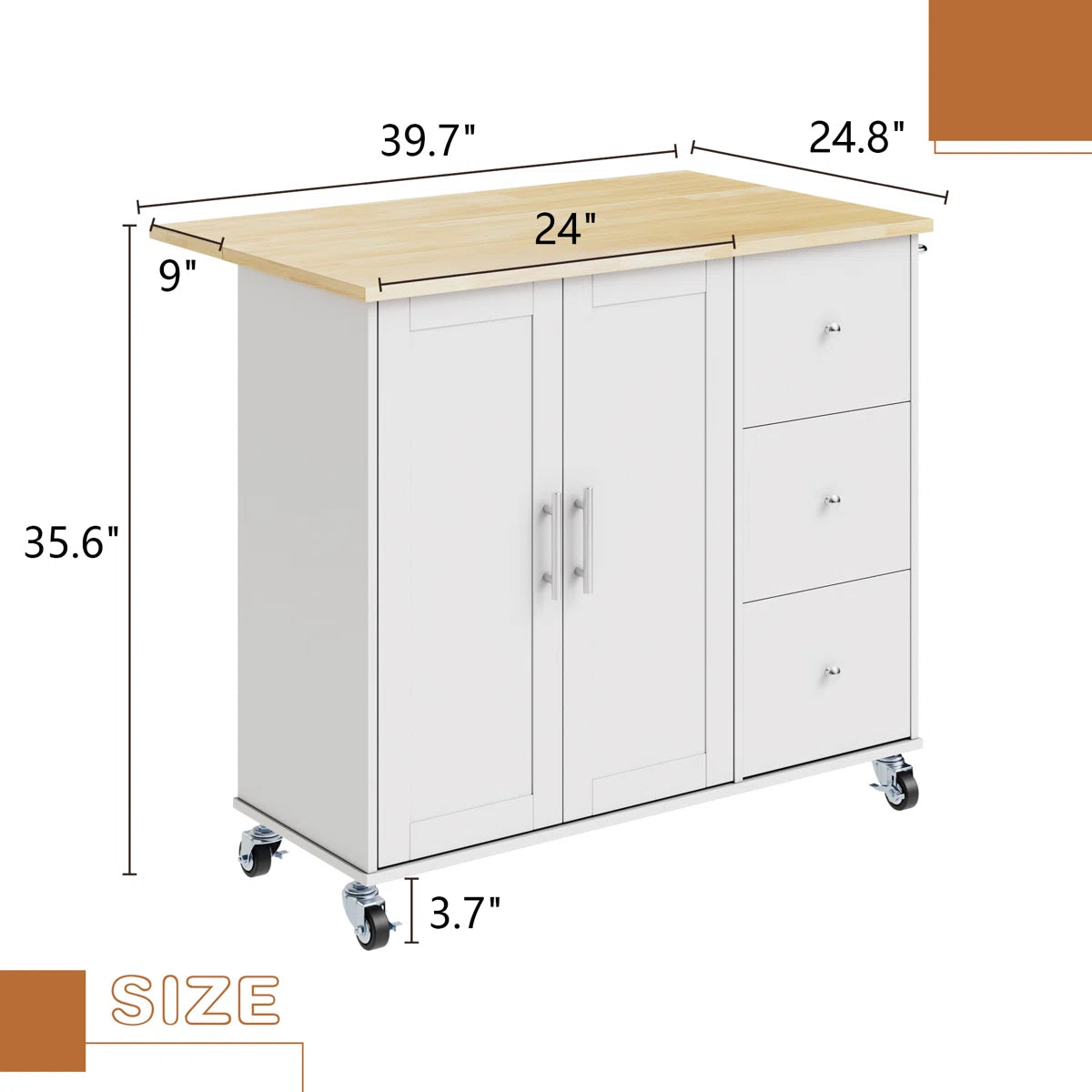 Kitchen Island Table: 39.7” Rolling Cart with Drop Leaf, Cabinet; Towel Rack