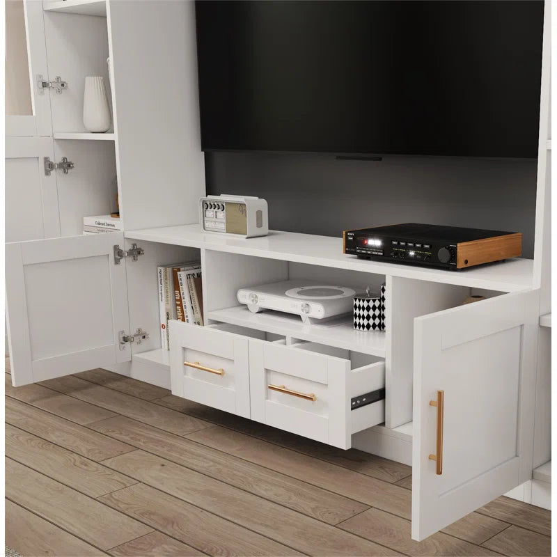 tv panel: Living Room Wall Entertainment Unit with Shelves, Cabinets, and Modern Style