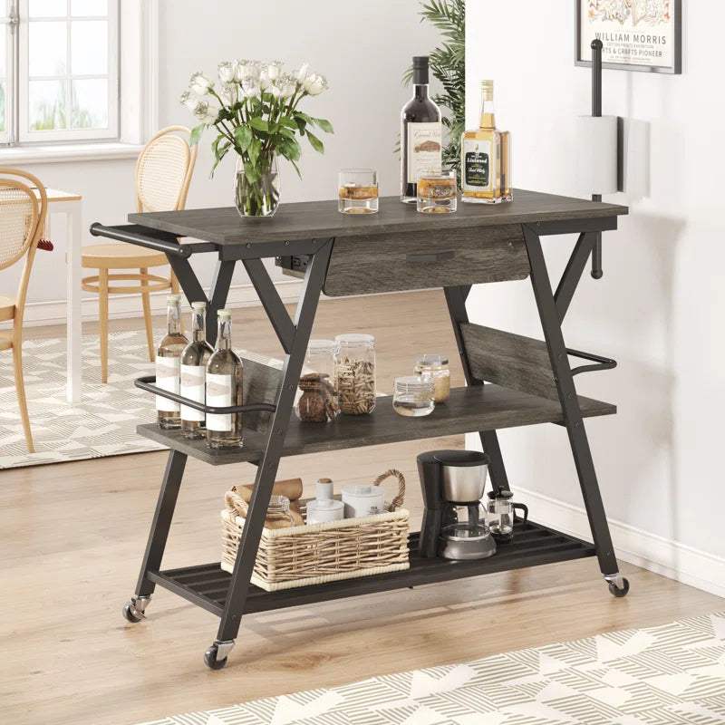 Kitchen Island Table: 41.7’’ Bar Cart with Towel & Spice Racks