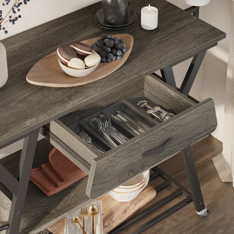 Kitchen Island Table: 41.7’’ Bar Cart with Towel & Spice Racks