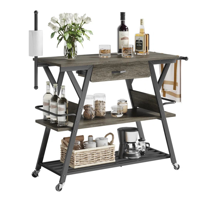 Kitchen Island Table: 41.7’’ Bar Cart with Towel & Spice Racks