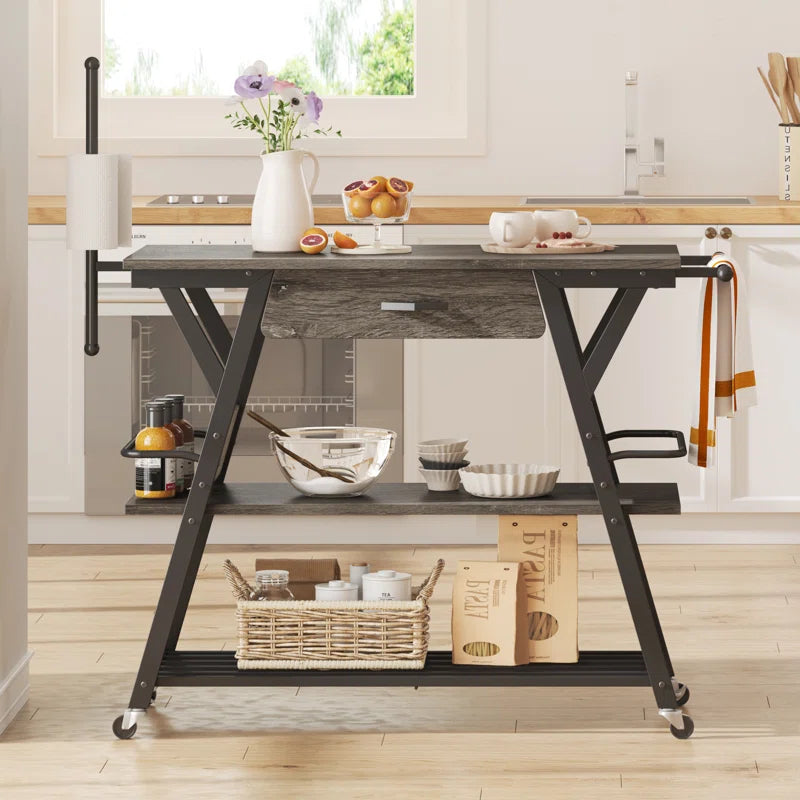 Kitchen Island Table: 41.7’’ Bar Cart with Towel & Spice Racks