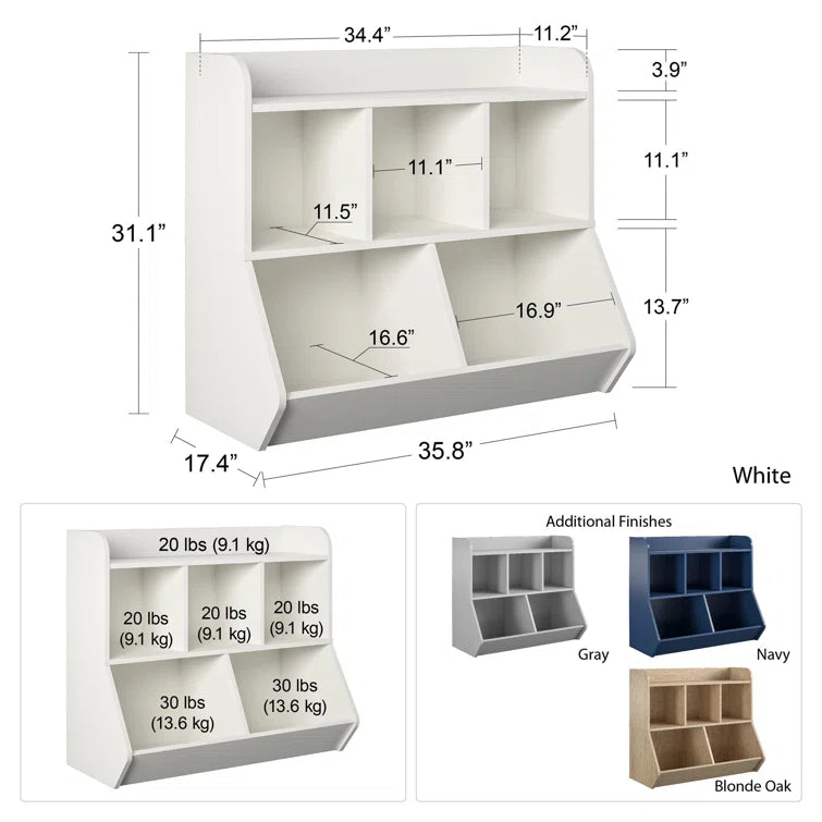 Kids Toy Storage Unit – Multi-Cubby Wooden Organiser with Raised Top & Spacious Storage