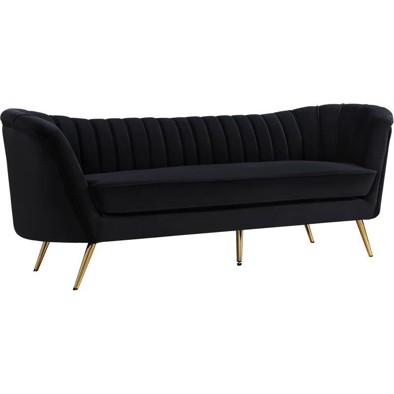Luxury Sofa Sets: Tiberius Black Velvet 3-Piece Living Room Set with Gold Legs
