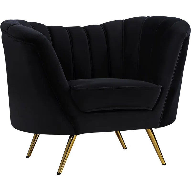Luxury Sofa Sets: Tiberius Black Velvet 3-Piece Living Room Set with Gold Legs