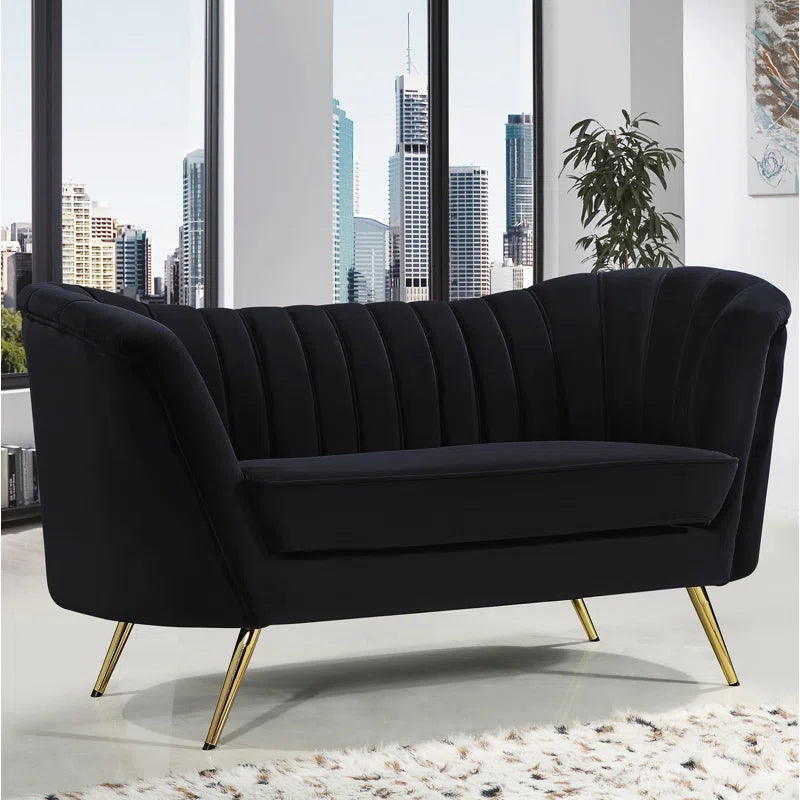 Luxury Sofa Sets: Tiberius Black Velvet 3-Piece Living Room Set with Gold Legs
