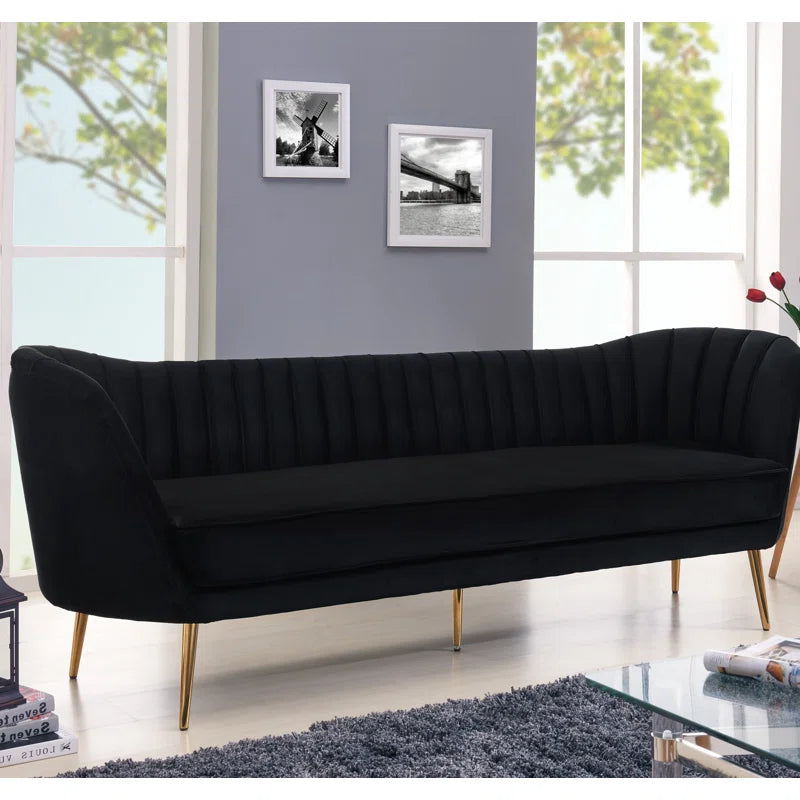 Luxury Sofa Sets: Tiberius Black Velvet 3-Piece Living Room Set with Gold Legs
