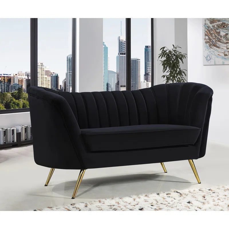 Luxury Sofa Sets: Tiberius Black Velvet 3-Piece Living Room Set with Gold Legs