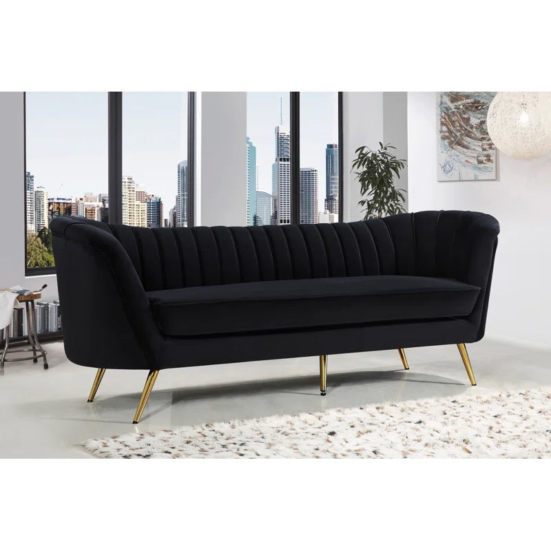 Luxury Sofa Sets: Tiberius Black Velvet 3-Piece Living Room Set with Gold Legs