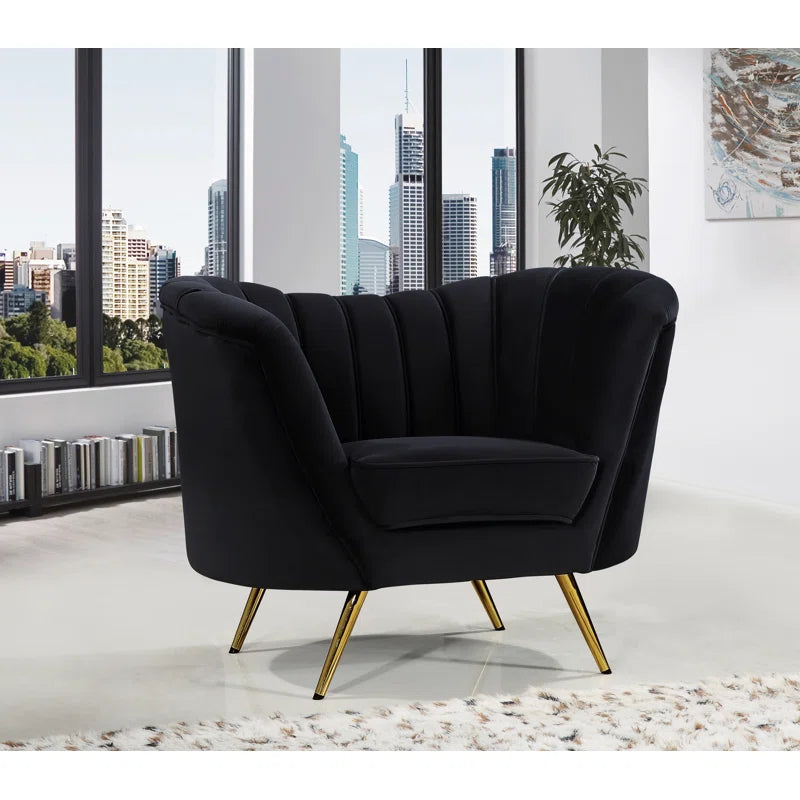 Luxury Sofa Sets: Tiberius Black Velvet 3-Piece Living Room Set with Gold Legs