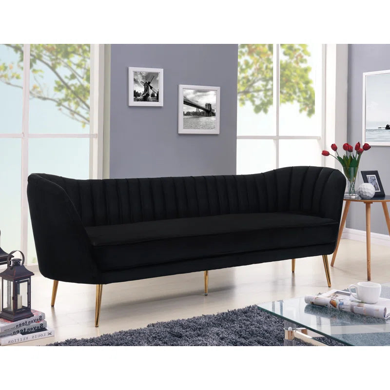 Luxury Sofa Sets: Tiberius Black Velvet 3-Piece Living Room Set with Gold Legs