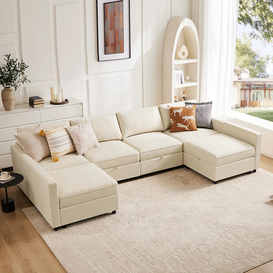 7 Seater Sofa Set: 6-Piece Modular Sectional Couch Storage