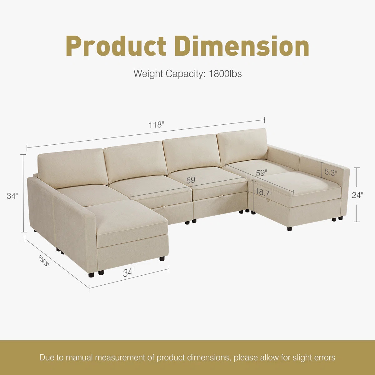7 Seater Sofa Set: 6-Piece Modular Sectional Couch Storage