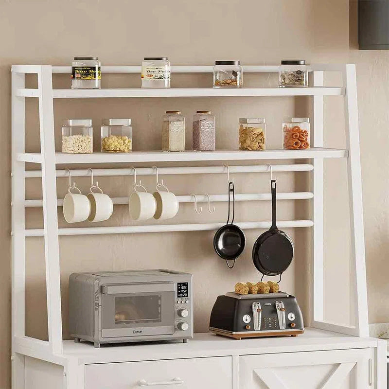 Kitchen Racks: Modern Multi-Tier Kitchen Storage Rack with Microwave Shelf and Cabinet