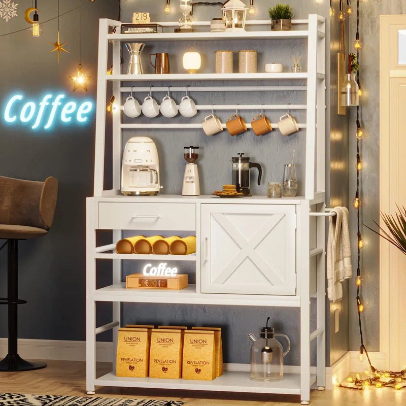 Kitchen Racks: Modern Multi-Tier Kitchen Storage Rack with Microwave Shelf and Cabinet