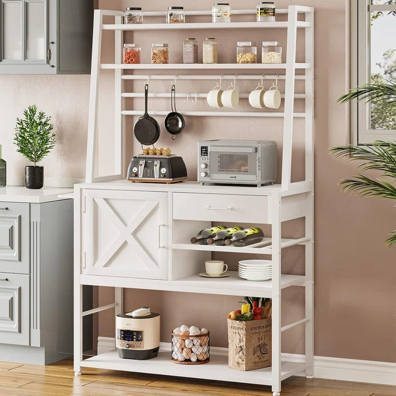 Kitchen Racks: Modern Multi-Tier Kitchen Storage Rack with Microwave Shelf and Cabinet