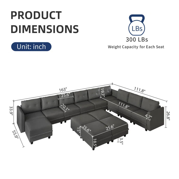 7 Seater Sofa Set: 14-Piece Upholstered L-Shaped Modular Sectional