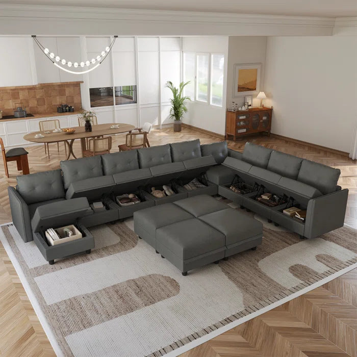 7 Seater Sofa Set: 14-Piece Upholstered L-Shaped Modular Sectional