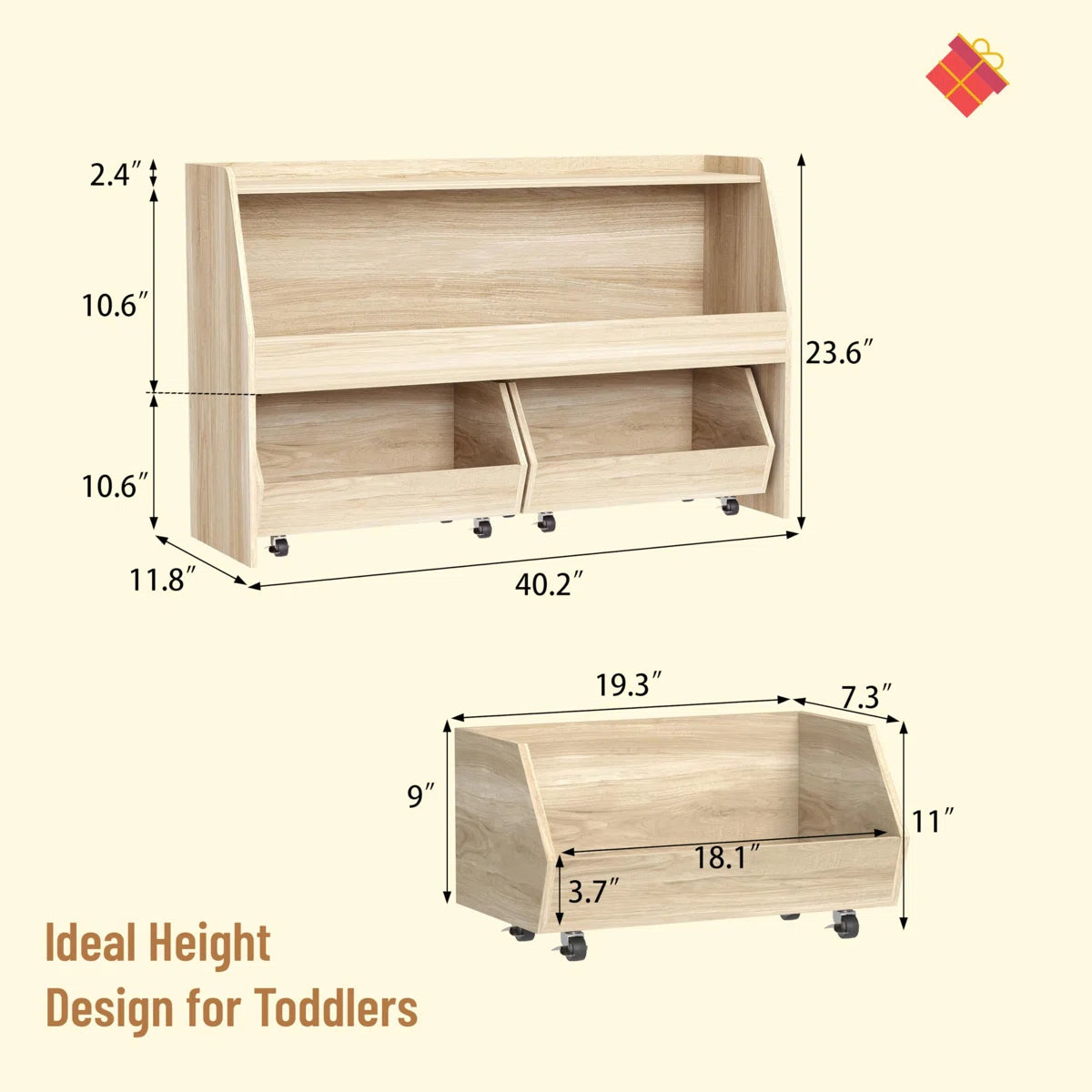 Kids Toy Storage Unit – Bookcase with Movable Drawers & Bins for Nursery or Bedroom