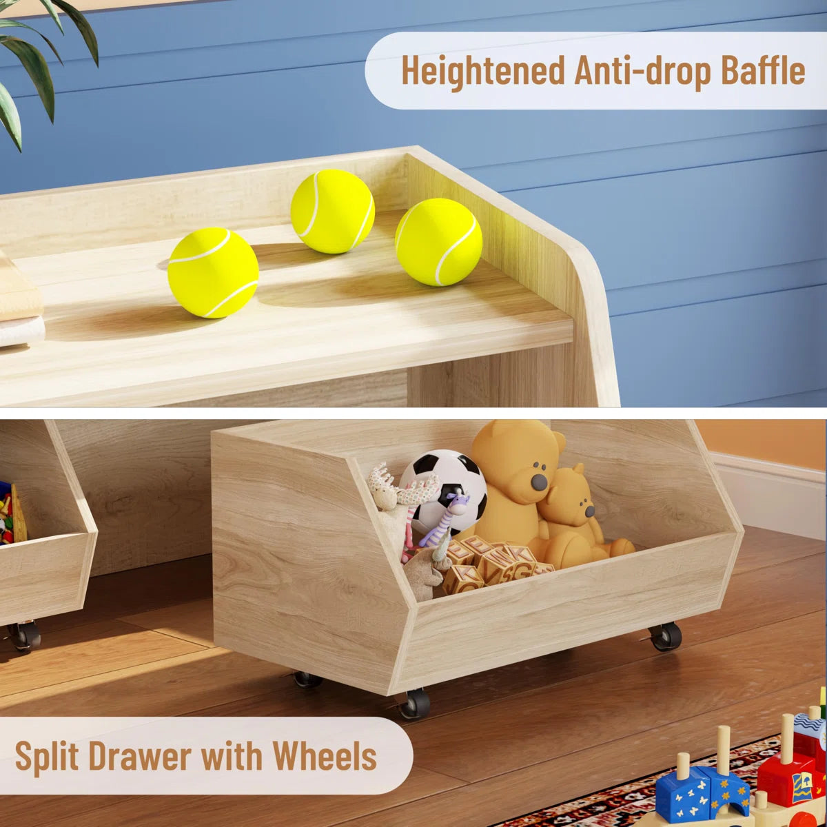 Kids Toy Storage Unit – Bookcase with Movable Drawers & Bins for Nursery or Bedroom