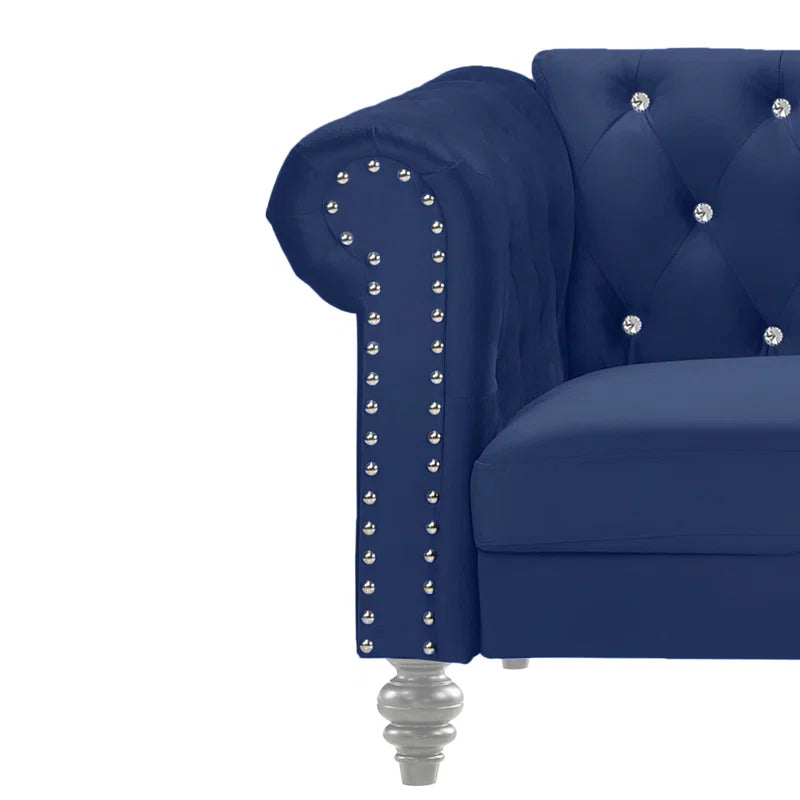 Luxury Sofa Sets: Glam Velvet Sofa Set with Crystal Tufting & Silver Nailhead – Trevin Collection