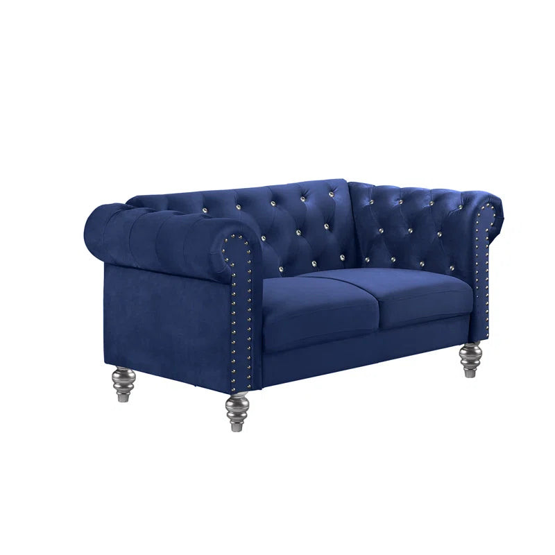 Luxury Sofa Sets: Glam Velvet Sofa Set with Crystal Tufting & Silver Nailhead – Trevin Collection