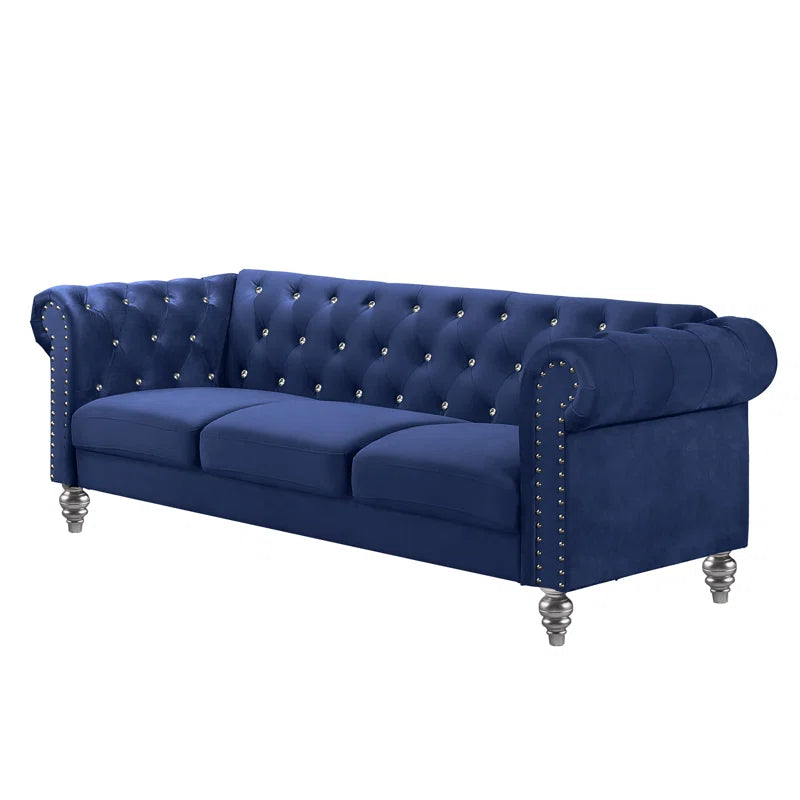 Luxury Sofa Sets: Glam Velvet Sofa Set with Crystal Tufting & Silver Nailhead – Trevin Collection