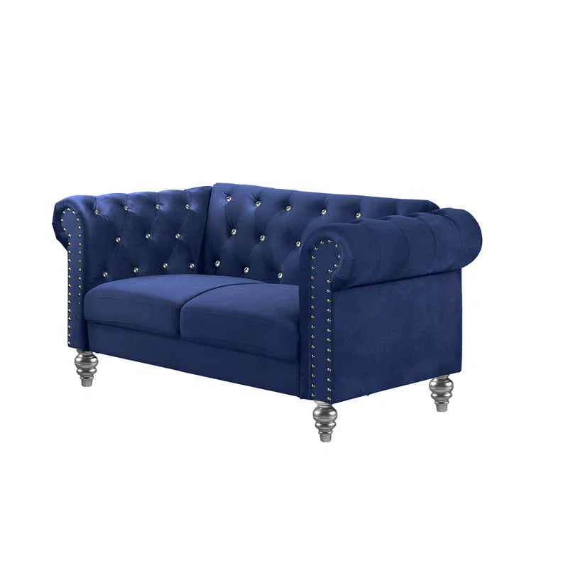 Luxury Sofa Sets: Glam Velvet Sofa Set with Crystal Tufting & Silver Nailhead – Trevin Collection