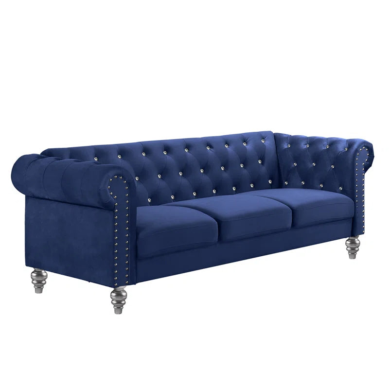 Luxury Sofa Sets: Glam Velvet Sofa Set with Crystal Tufting & Silver Nailhead – Trevin Collection