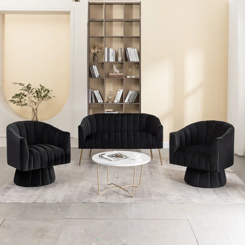 Luxury Sofa Sets: Modern Velvet 3-Piece Sofa Set with Swivel Chairs & Gold Legs