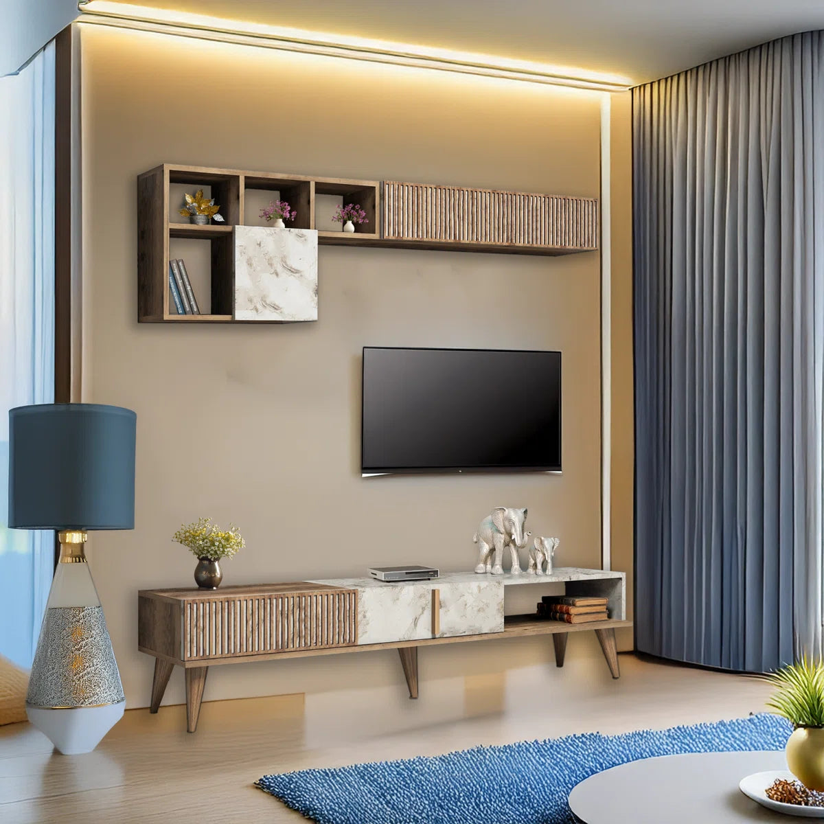 tv panel: tv panel for Tvs up to 55'' 4 Cabinets And 5 Shelves