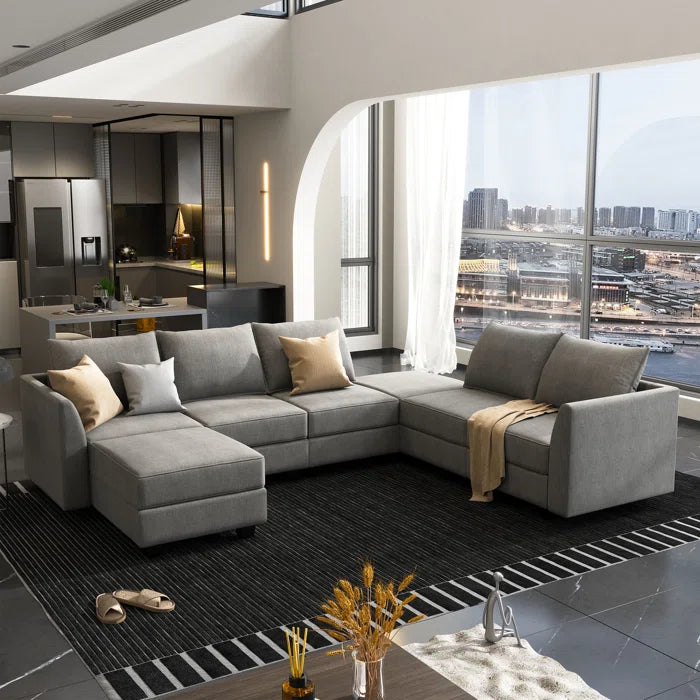 7 Seater Sofa Set: U-Shaped Modular Reversible Sectional Couch with Storage Seat