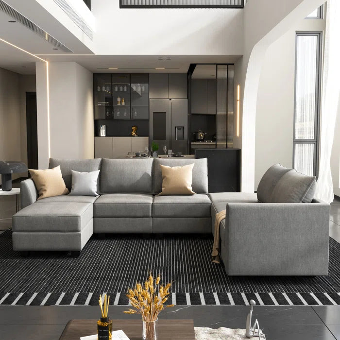 7 Seater Sofa Set: U-Shaped Modular Reversible Sectional Couch with Storage Seat