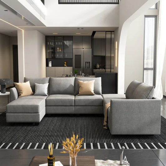 7 Seater Sofa Set: U-Shaped Modular Reversible Sectional Couch with Storage Seat