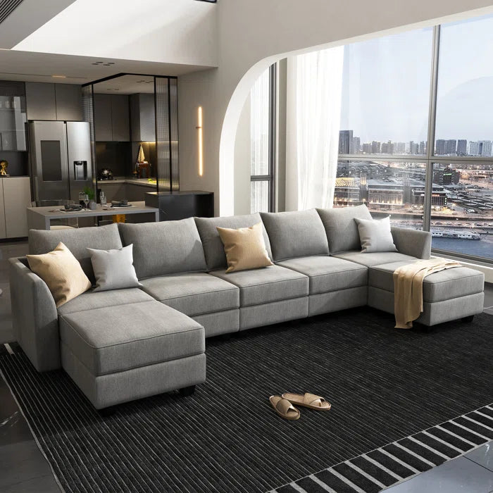 7 Seater Sofa Set: U-Shaped Modular Reversible Sectional Couch with Storage Seat