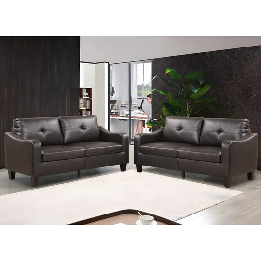 Luxury Sofa Sets: 2-Piece Faux Leather Reception Sofa & Loveseat Set