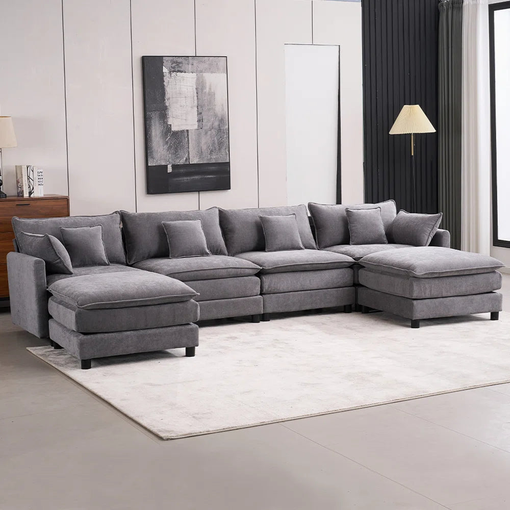 7 Seater Sofa Set: 4-Seat Modern Upholstered Sectional Couch for Living Room