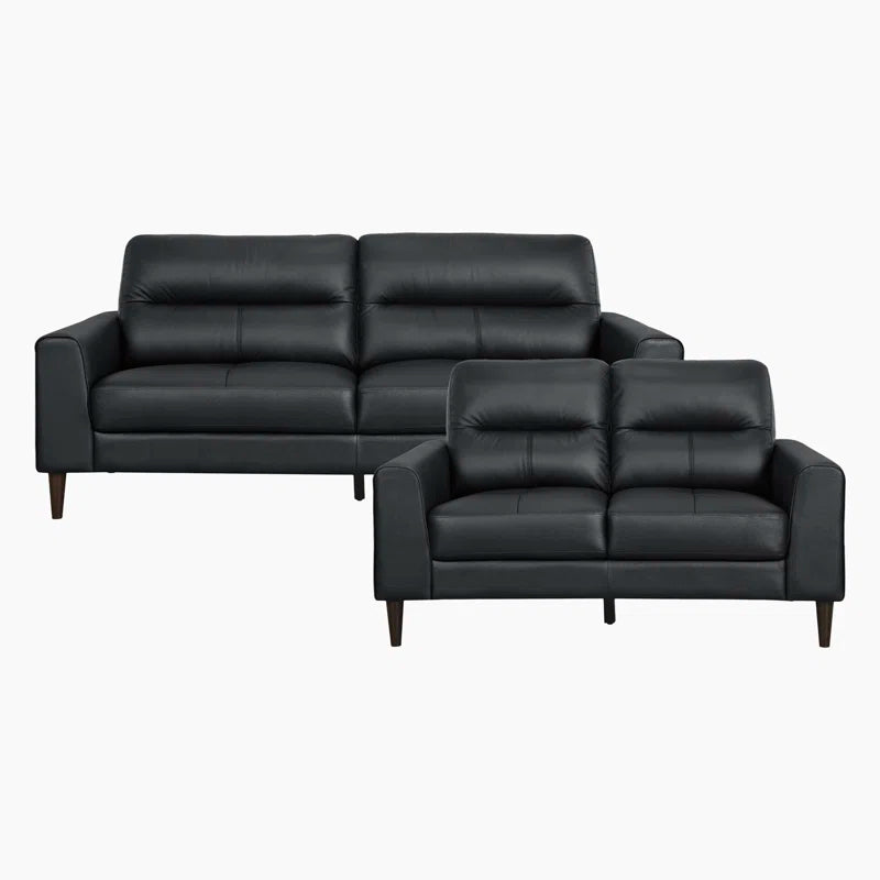 Luxury Sofa Sets: 2-Piece Modern Leather Match Sofa & Loveseat Set with Solid Wood Legs