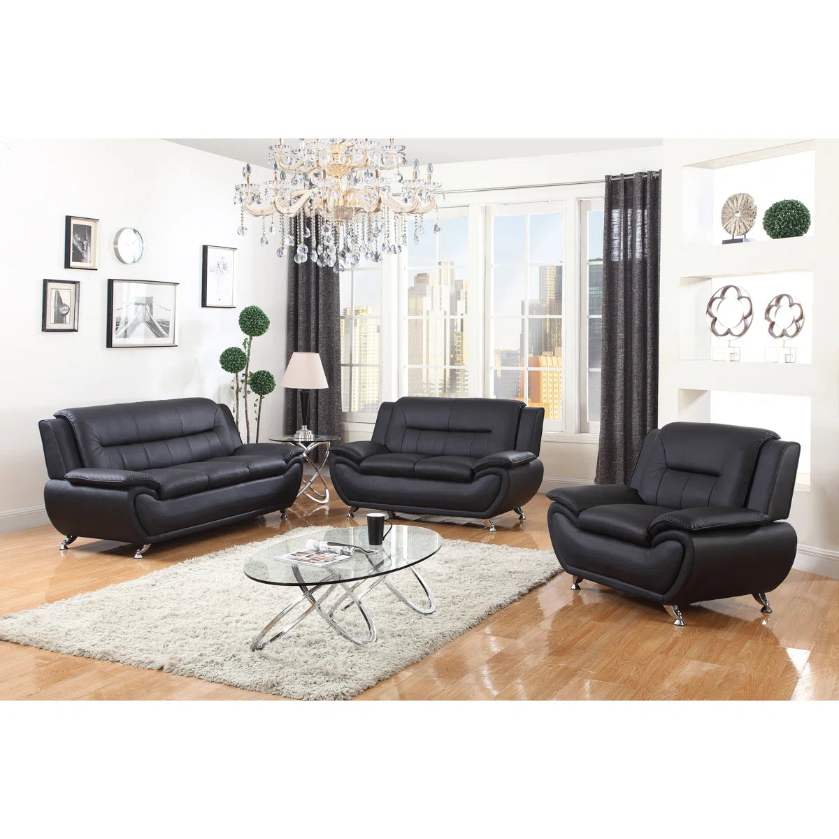 Luxury Sofa Sets: 3-Piece Sofa, Loveseat & Chair with Chrome Legs