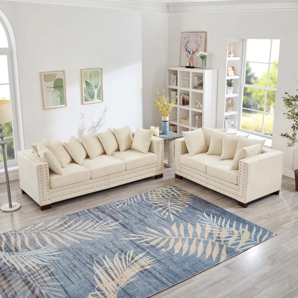 7 Seater Sofa Set: 2+3 Seater Velvet Upholstered Sofa Combo