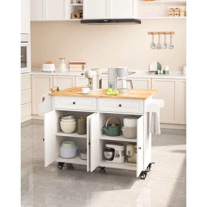 Kitchen Island Table: Expandable Countertop, Storage, and Locking Wheels
