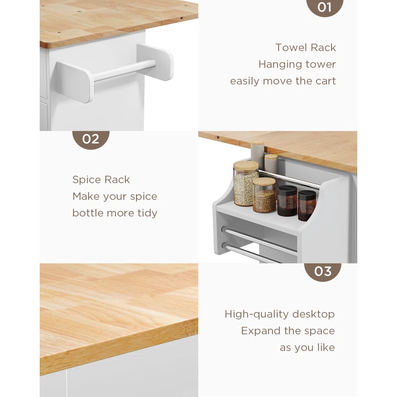 Kitchen Island Table: Expandable Countertop, Storage, and Locking Wheels