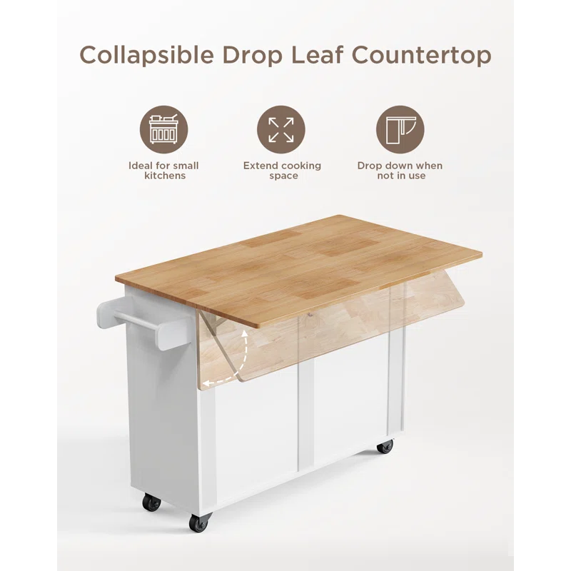 Kitchen Island Table: Expandable Countertop, Storage, and Locking Wheels