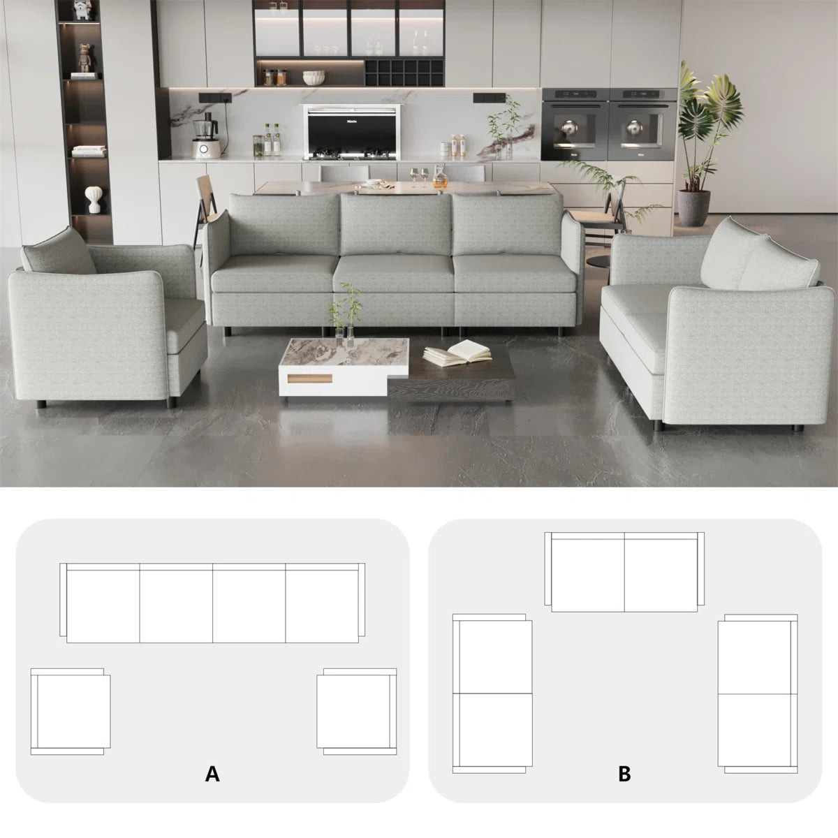 7 Seater Sofa Set: Modular Sofa with Storage & Convertible Design