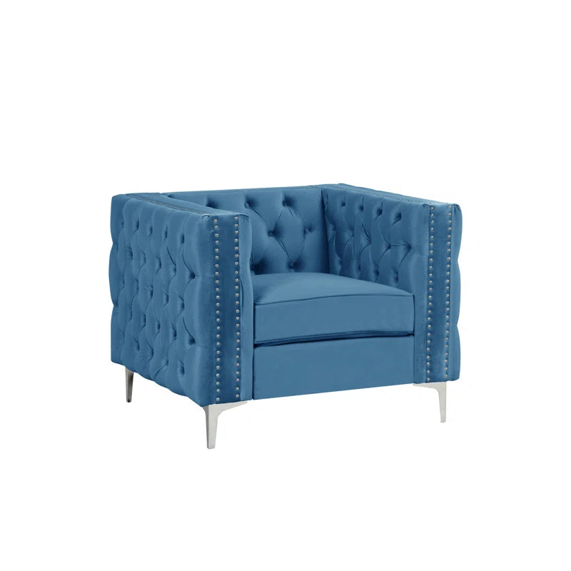 Luxury Sofa Sets: 3-Piece Navy Blue Velvet Sofa Set with Nailhead Trim